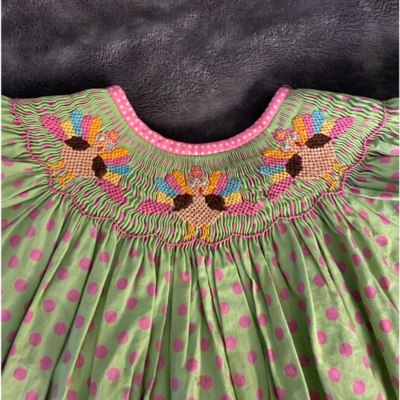 Surcie Smocked Turkey Thanksgiving Polka Dot Dress sz 18m - Picture 3 of 3